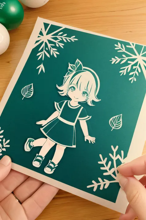 ()Please express the content as a chibi girl.(PAPERCUT、forest、ball)