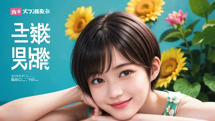 215 Short Hair, 20-year-old woman, A kind smile, Floral