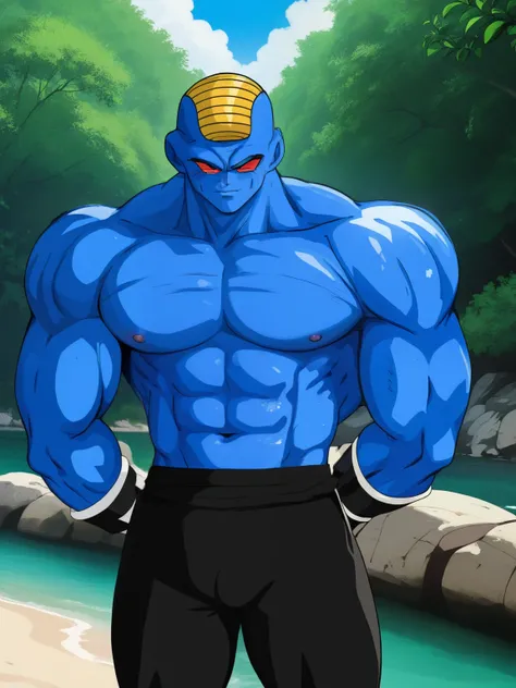 (best quality,4k,8k,highres,masterpiece:1.2),ultra-detailed,shirtless,topless,blue muscles,blue nipple,