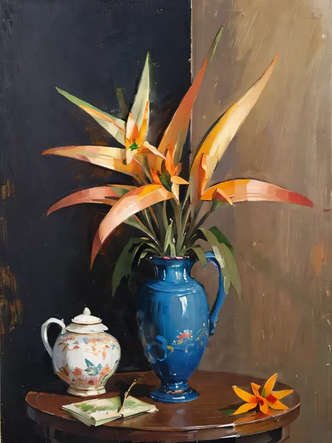 bird of paradise (strelitzia): a tropical flower with striking orange and blue petals resembling a bird in flight, in. a vase on...