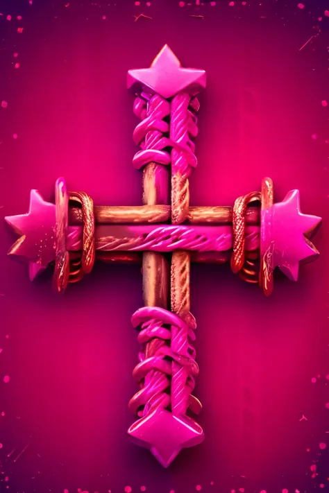 best quality, hot pink image, gradient, diagonal cross made of rusty chains