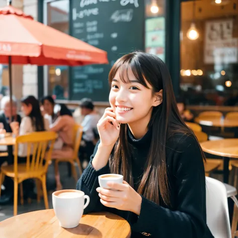 Young woman enjoying a cafe