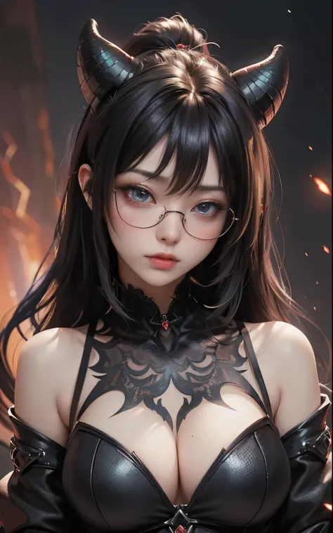 From the depths of space, A dangerous devil woman appears, Her face was frighteningly elegant. The intensity of her expression、Big Breasts、It matches her pale skin and dark shadows..。, sharp, length, Thin fangs. (Super long, Very detailed) Her body is cove...