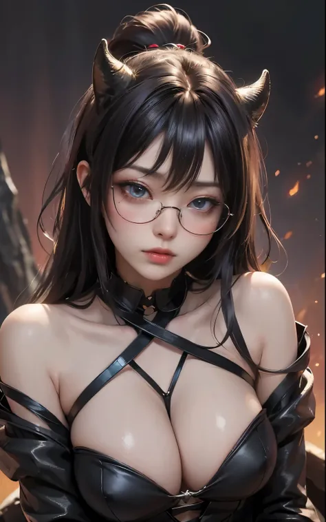 From the depths of space, A dangerous devil woman appears, Her face was frighteningly elegant. The intensity of her expression、Big Breasts、It matches her pale skin and dark shadows..。, sharp, length, Thin fangs. (Super long, Very detailed) Her body is cove...