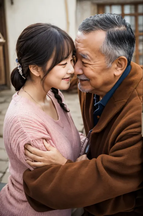 Just two people，Old man embracing his young daughter in law，Face to face，kisedium bust