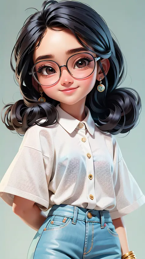 cute girl, cabelo mesclado, solto, modern accessories , eyeglasses, olhos detalhados, sorriso detalhados, detalhes detalhados, h...