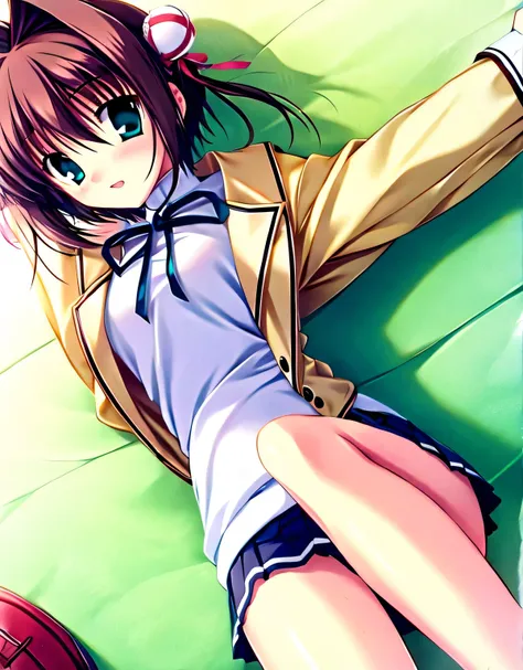 asakura_yume,brown hair,medium chest,aqua eye,white skin,in town,sleeveless_sweater,mini skirt,