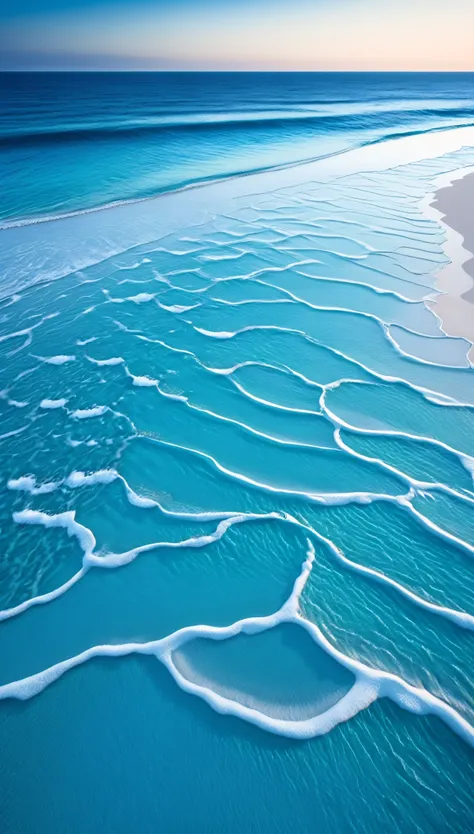 best quality, super fine, 16k, incredibly absurdres, extremely detailed, delicate, flashy and dynamic depiction, blue coast, blue sea, blue sky, blue sand, white sand, transparent and translucent blue image filters, all blue