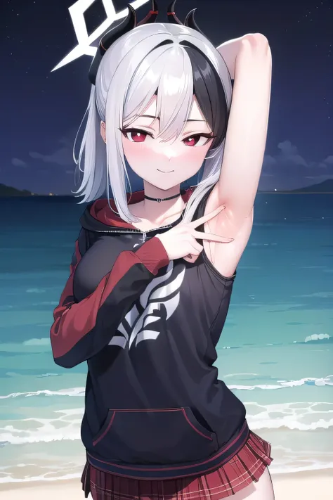 kayokoonikata, kayoko onikata, black hair, demon horns, hair between eyes, halo, horns, long hair, low wings, mole, mole on collarbone, multicolored hair, ponytail, (red eyes:1.5), single wing, two-tone hair, white hair, wings, black ponytail,
BREAK black ...