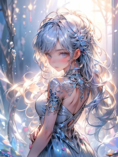 (cowboyshot, from behind), cute girl(chibi:1.2), wareing a transparent wine red jelly dress,(best quality,4k,8k,highres,masterpiece:1.2),ultra-detailed,ethereal lighting,flowing fabric effect,vivid colors,glowing jellyfish-like patterns,underwater scenery,...