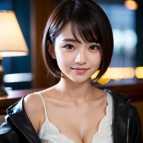 Best-quality, Masterpiece, Ultra-High-Resolution, (Photorealistic:1.4), Raw-Photo, depth of field, professional-lighting, 1girl, the most famous Japanese idol, 15-years-old, in hotel bar, (extremely cute face like the most popular Japanese idol, ((extremel...