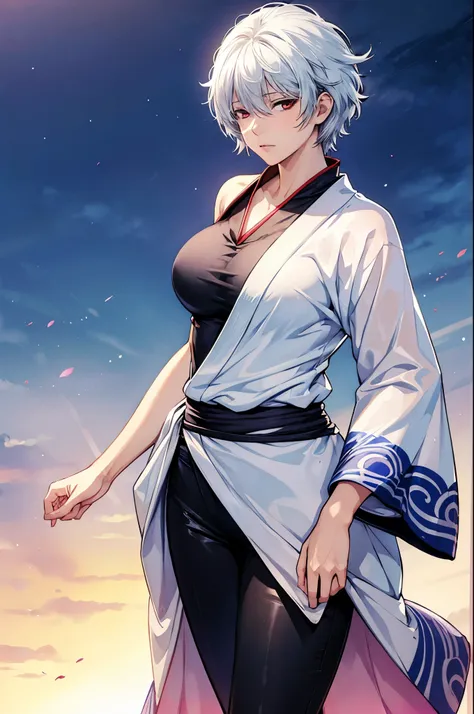 (masterpiece, best quality:1.2), expressive eyes, perfect face, highres, 1girl, solo, (female:1.5), sakata gintoki, gintoki kimo...