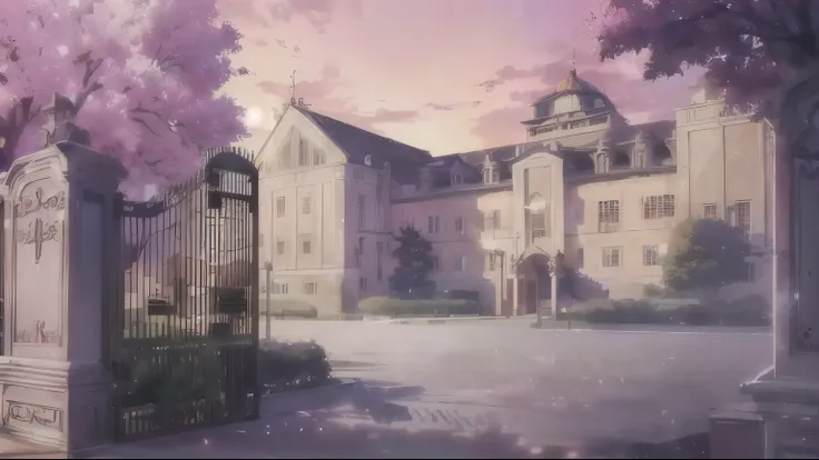 cena de anime of a large building with a gate and a tree, madhouse studio anime style, madhouse anime style, arte de fundo de anime, Japanese high school, cena de animery, cena de anime, high school background, beautiful cena de anime, beautiful cena de an...