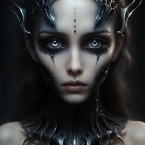 (best quality,4k,8k,highres,masterpiece:1.2),ultra-detailed,(realistic,photorealistic,photo-realistic:1.37),dark and eerie portraits,horror,nightmare scenery,ominous atmosphere,A girl with hauntingly beautiful eyes, surrealistic landscape,uncanny fusion of...