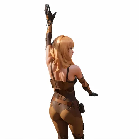 1. A woman in a tight corset, holding a gun and wearing gloves
2. 3D-rendered character art in 8k resolution
3. Female protagonist
4. The character is in a natural pose
5. Electronic game character
6. T-pose
7. T-pose for concept art
8. The character poses...