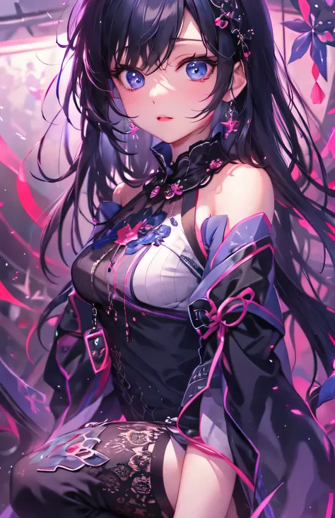 ((highest quality)), ((masterpiece)), (Get used to it), Perfect Face , beautiful girl , Medium breast , Long and beautiful black hair , Beautiful dark blue eyes , 