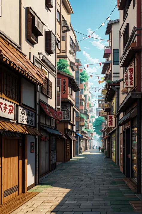 (best quality), high quality, very high resolution, (ultra detailed), 8k, (hyper realistic),Ray Tracing, Leaf Village, Streetscape, landscape, NARUTO, Ramen shop, Ramen Ichiraku