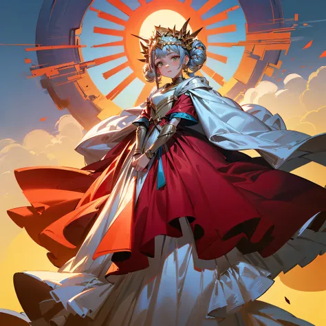 ((mejor calidad)), ((Obra maestra)), (detallado),(( cara perfecta)) ((mejor calidad)), ((Obra maestra)), (detallado), cara perfecta. young girl 14 years, , ((goddes of The sun)), red clothes, full body 