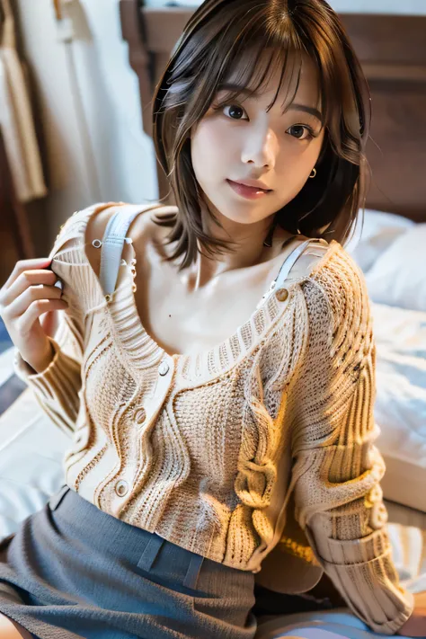 highest quality, Photorealistic, Very detailed, finely, High resolution, 8K Wallpaper, Professional, High level of detail, ((One 18 year old girl:1.2)), Slender Japanese women,cute lips, (Long eyelashes:1.2)、Detailed clavicle, Mid-chest、Perfect Face, (Cute...