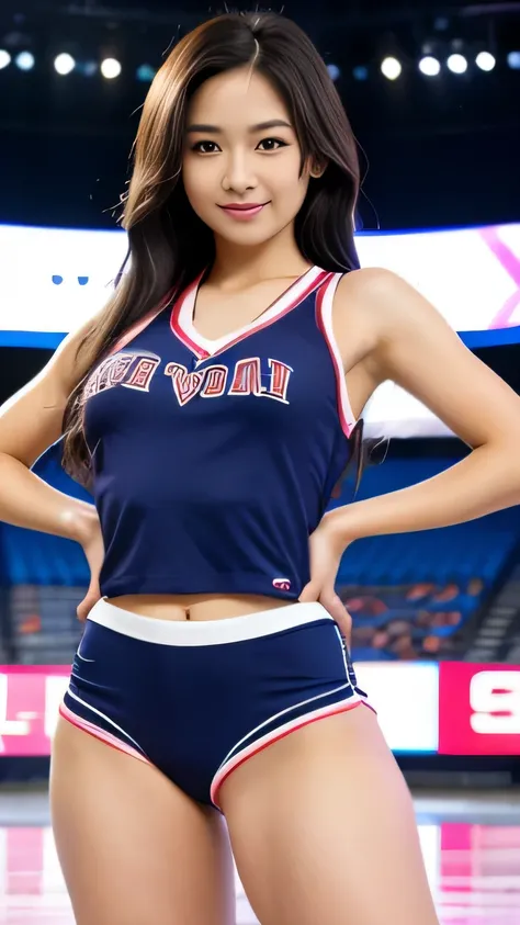 highest quality, masterpiece, Ultra-high resolution, (Realistic:1.4), RAW Photos, 32K Portrait, Very detailed, Cowboy Shot, Dynamic pose, 

One girl, 16 years old, The most famous Japanese idol、Japan&#39;s most popular cheerleader, Wearing only sleeveless ...