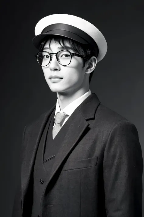 Mobo,hat,modernボーイ,Handsome,Taisho period,Showa Era,male,Handsome,Japanese,Young people,Lloyd Glasses,suit,modern,Monochrome