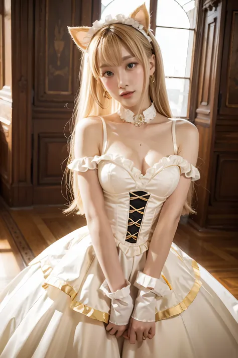 masterpiece, best quality, highly detailed, highres, hdr,, chobits, chii, feelingless,, 1girl, solo, bangs, bare shoulders, breasts, brown eyes, clamp (circle) (style), platinum blonde hair, very long hair, robot ears, small breasts, hair tubes,, maid, mai...