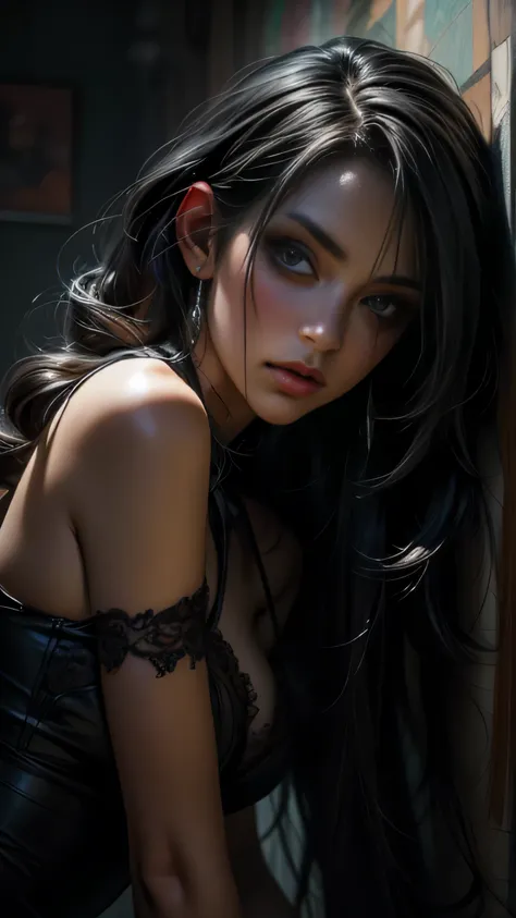 In Casey Baughs evocative style, a Gothic girl emerges from the depths of darkness, her essence a captivating blend of mystery and allure. With piercing eyes and flowing ebony hair, she exudes an enigmatic presence that draws viewers into her world. Baughs...