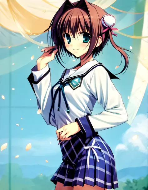 asakura_yume,brown hair,medium chest,aqua eye,white skin,school,kazami academy uniform,smile,