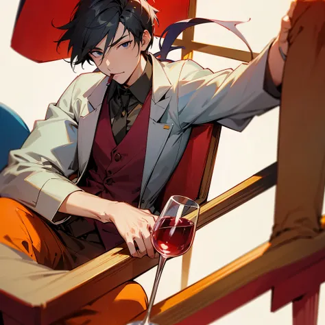 animated guy sitting drinking wine