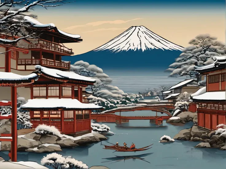 Japan&#39;s Edo Period、Ukiyo-e、winter、Fuji Mountain