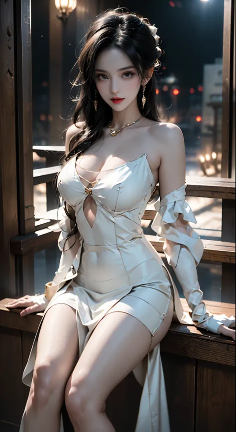 ((Bare shoulders)), ((Full breasts)), ((The skirt is short)), ((Sexy legs)), ((whole body)), Practical, Fashion girl, Red lips, Mature women, Exquisite makeup, big eyes, beautiful, (best quality, masterpiece:1.2), Ultra Detailed, (Practical:1.37), ((Random...