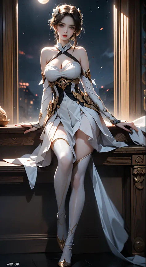 ((Bare shoulders)), ((Full breasts)), ((The skirt is short)), ((Sexy legs)), ((whole body)), Practical, Fashion girl, Red lips, Mature women, Exquisite makeup, big eyes, beautiful, (best quality, masterpiece:1.2), Ultra Detailed, (Practical:1.37), ((Random...