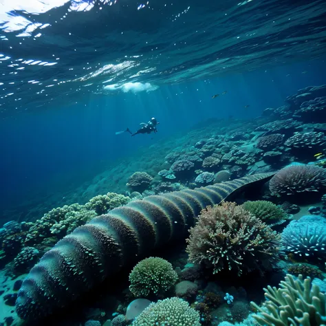 Tropical Beach、blue sea、、diving、Underwater photography、Strange creatures、Giant sea cucumber、Countless sea cucumbers covering the ocean floor、