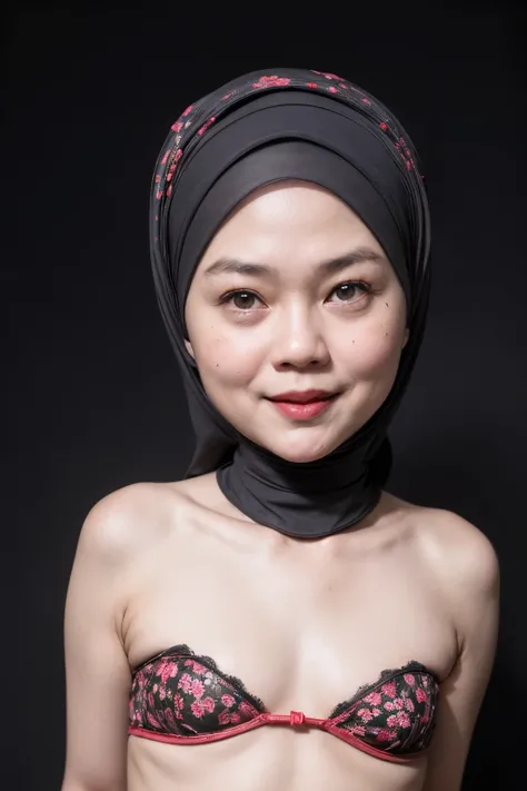 ((Old lady:1.5)), ((FLAT CHEST:1.6)), (Happy smile), (((HIJAB MALAY GIRL))), masutepiece, High quality, UHD 32K, Realistic face, Realistic skin feeling , A Japanese Lady, 58 years old matured lady, , Very cute and baby-like face, (((FLAT CHEST))), (Night t...