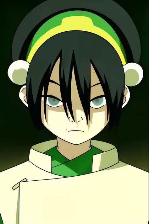 A girl with a green hat and a green shirt, olhos verdes, Toph em Fong, Atlas, lindas fotos de avatares, imagem de avatar, Yan, also, como personagem de anime, inspirado em Chen Jiru, imagem de alta qualidade, obra de arte, textura de cabelo detalhada, text...