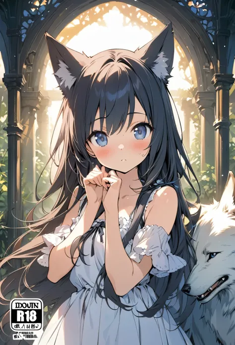 High-quality illustrations, doujinshi cover_page, highres, absurdres, The story of the meeting of a girl and a wolf,