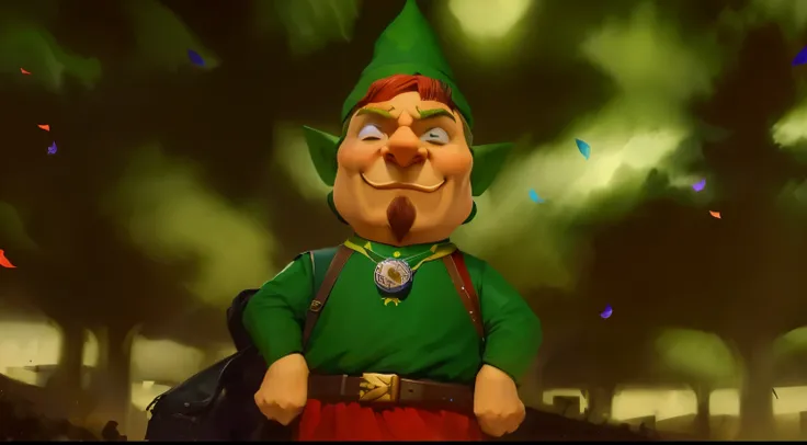 there is a cartoon gnome with a clock on his head, ocarina of time, a middle aged elf, an elf in a suit, majoras mask, ocarina of time movie, majora mask, from legend of zelda, upscaled to high resolution, a portrait of an elf, cunning expression, link the...