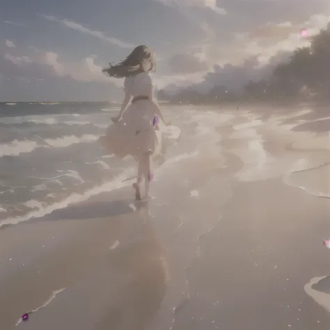 Anime girl walking on the beach，Hair blowing in the wind, Shinkai Makoto cyril rolando, Artie Guerin 8K, author：Shinkai Makoto, by Shinkai Makoto, Shinkai Makoto. — 2160 hours, ( ( Shinkai Makoto ) ), Anime girl walking on water, studio glibly Shinkai Mako...