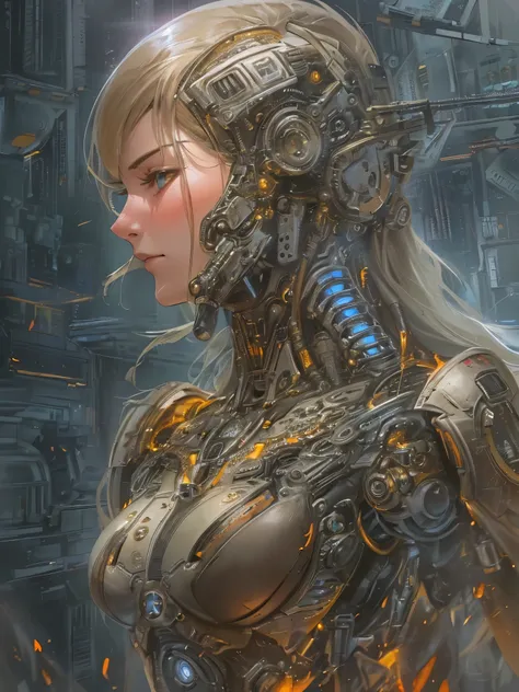 ((highest quality)),(Ultra-high resolution),(Very detailed),(Detailed Description),((The best CG)),(A masterpiece),Ultra-precise art,amazing drawing art,(Sci-fi art with intricate detail:1.5), (Female Cyborg:1.5),(Beautiful and well-proportioned face:1.4),...