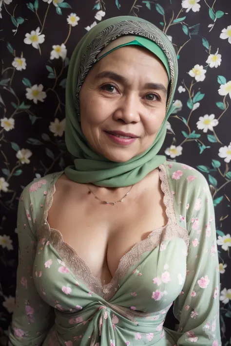 ((Old lady:1.7)), ((FLAT CHEST:1.6)), (Happy smile), (((HIJAB MALAY GIRL))), masutepiece, High quality, UHD 32K, Realistic face, Realistic skin feeling , A Japanese Lady, 58 years old matured lady, , Very cute and baby-like face, (((FLAT CHEST))), (Night t...