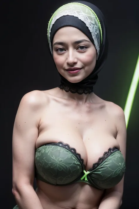 ((Gigantic tits:1.5)), (from behind up) seductive pose, ((Old lady:2.3)), (Happy smile), (((HIJAB MALAY GIRL))), masutepiece, High quality, UHD 32K, Realistic face, Realistic skin feeling , A Japanese Lady, 58 years old matured lady, (((FLAT CHEST))), (Nig...