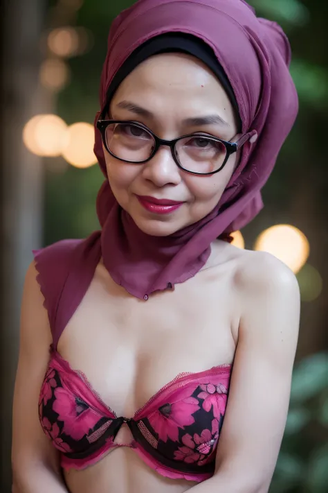 Spectacles, ((Old body lady:1.2)), ((Old lady:1.5)), ((FLAT CHEST:1.6)), (Happy smile), (((HIJAB MALAY GIRL))), masutepiece, High quality, UHD 32K, Realistic face, Realistic skin feeling , A Japanese Lady, 58 years old matured lady, , Very cute and baby-li...