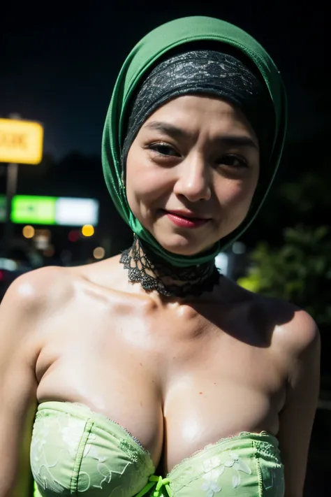 ((Gigantic tits:1.5)), (from behind up) seductive pose, ((Old lady:2.3)), (Happy smile), (((HIJAB MALAY GIRL))), masutepiece, High quality, UHD 32K, Realistic face, Realistic skin feeling , A Japanese Lady, 58 years old matured lady, (((FLAT CHEST))), (Nig...