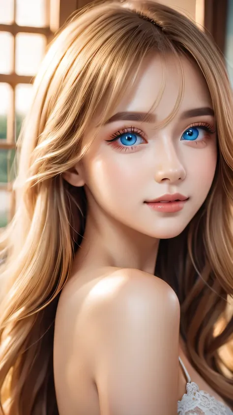 highest quality、ultra-high resolution、(photorealistic:1.4)、(ulzzang-6500:1.0)、blonde super long straight silky hair、very beautif...