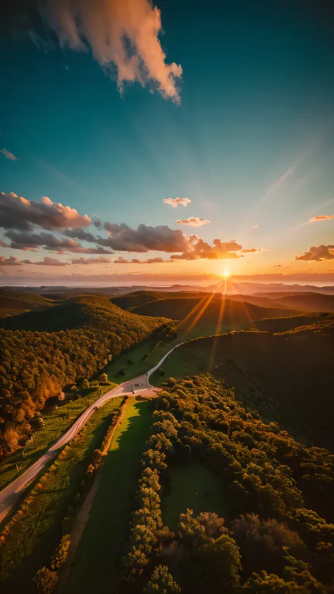 Highest quality,Fantasy,Drone photography,Sunset