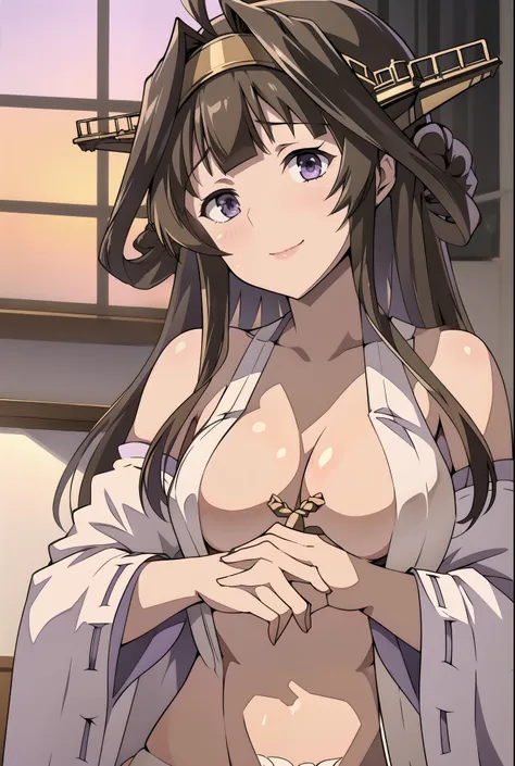 艦これ金剛, kongou, アホ毛, 茶髪, ダブルグッド, ヘアーバン, ヘアバンド, ヘッドギア, 長い髪, (紫色の目:1.1), 

壊す looking at viewer, 笑顔, 赤面, 全身姿,立っている
壊す リビング, オフィスルー