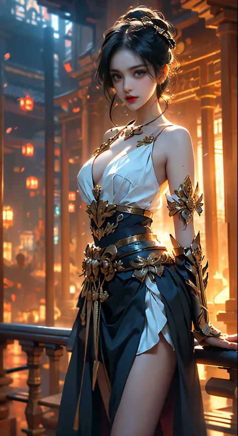 weapon,cleavage,(magic circle:1.1),xiuxian, ((Bare shoulders)), ((Full breasts)), ((The skirt is short)), ((Sexy legs)), ((whole body)), Practical, Fashion girl, Red lips, Mature women, Exquisite makeup, big eyes, beautiful, (best quality, masterpiece:1.2)...