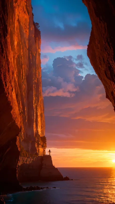 Highest quality,Fantasy,cliff,Sunset