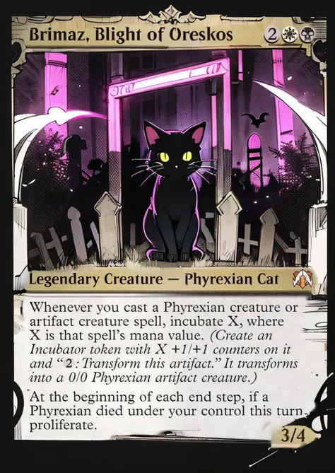 Gloomy, cat, black and white, spooky, graveyard, lighting, neon light strip on border