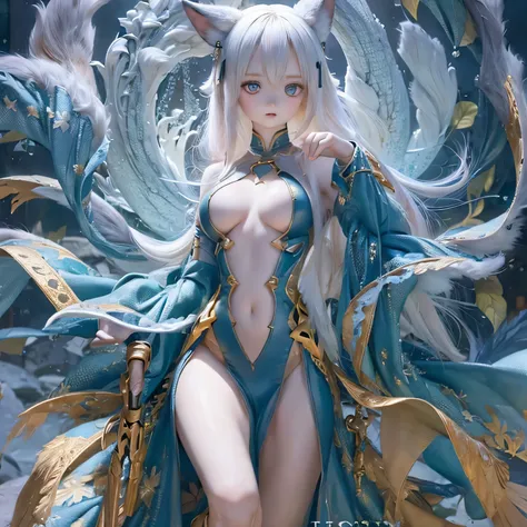 (best quality, highres, realistic:1.37),ultra-detailed, beautiful detailed eyes,beautiful detailed lips,extremely detailed eyes and face,longeyelashes,1girl,portrait,sharp focus,vivid colors,soft lighting,Fenrir girls,big breasts,fantasy elements,snowy lan...